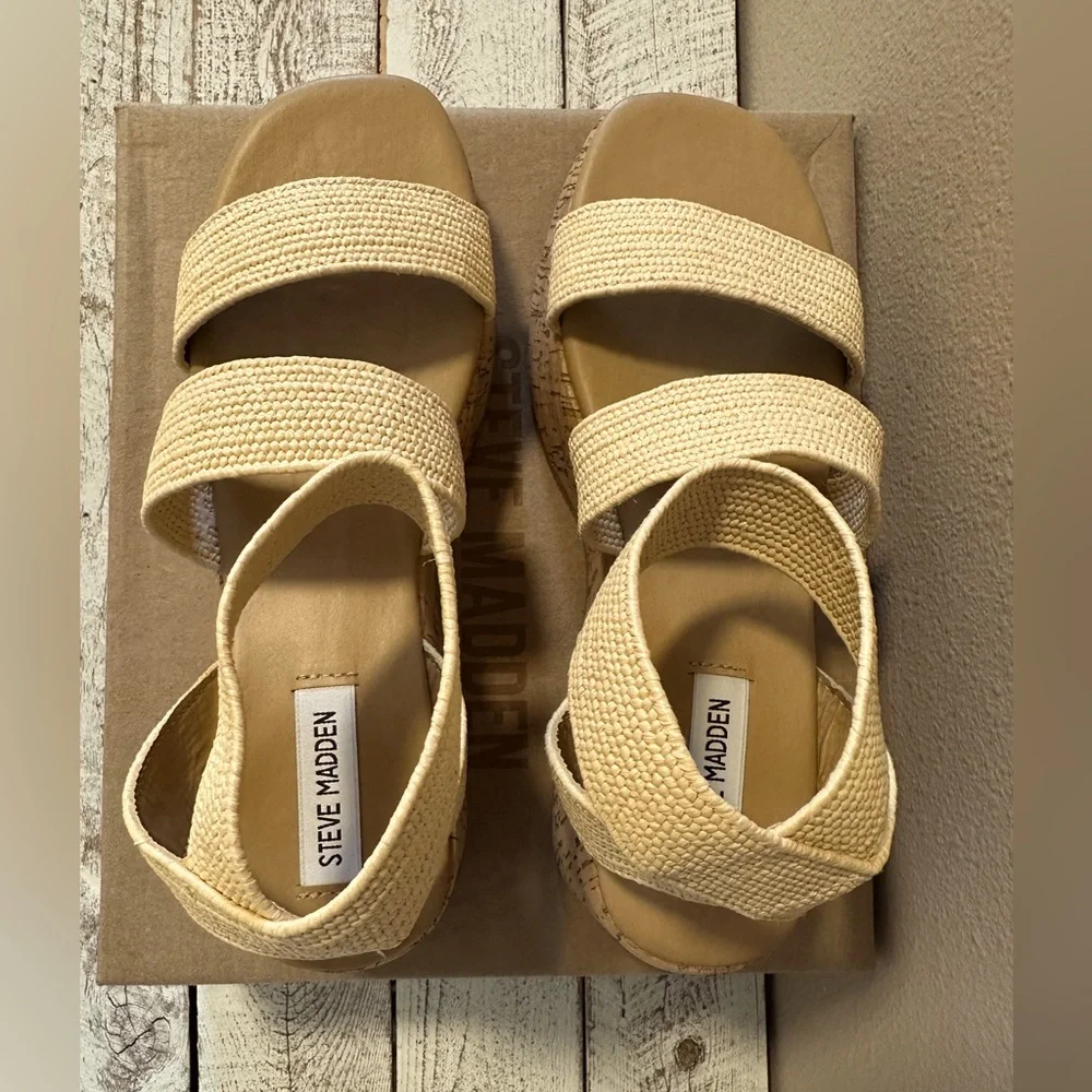 Steve Madden Sashes Raffia Platform Sandals - NIB